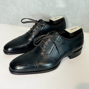 Tom Ford Men's Size 8 Wingtip Oxford Brogue Leather Shoes Black Lace Up Italy